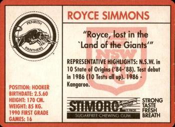 1991 Stimorol NRL #30 Royce Simmons Back
